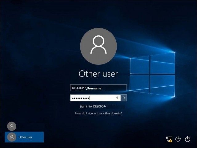 Windows 10 domain login screen