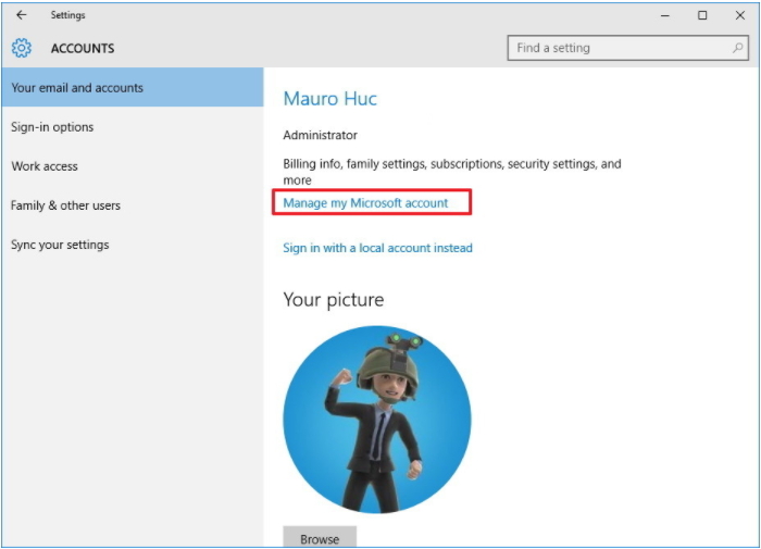 change your microsoft account for windows 10