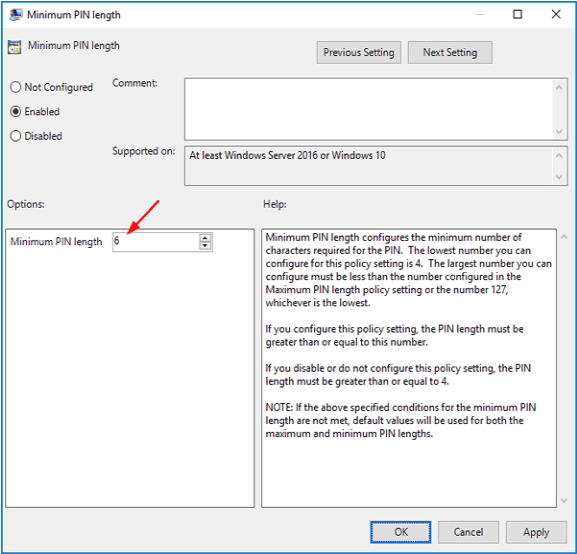 configure pin complexity group policy in windows 10