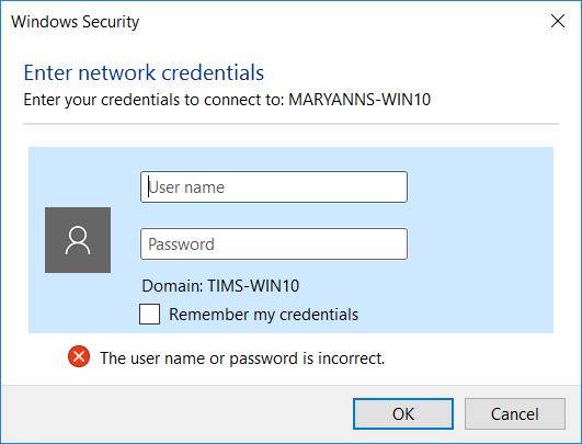 enter network credentials