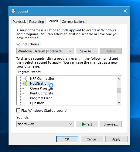 notification sound on windows