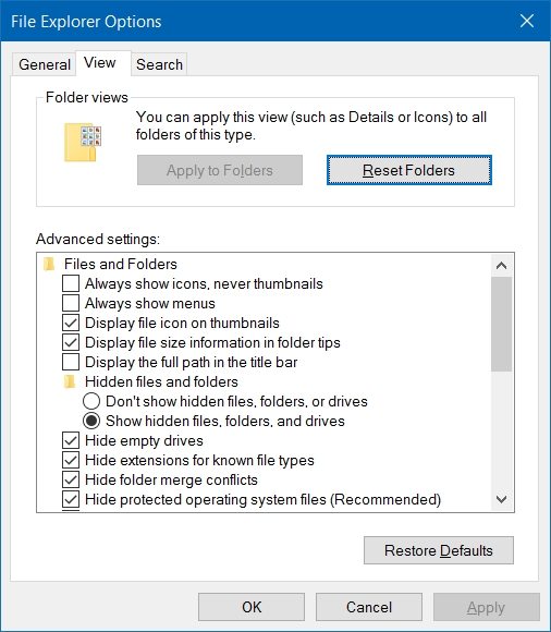 open folder options in windows 10