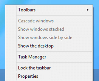 open taskbar properties