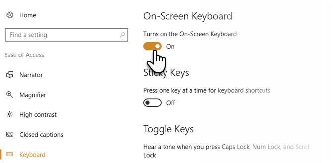on screen keyboard toggle