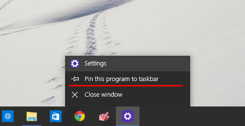 pin settings to taskbar