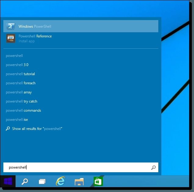 powershell in start search