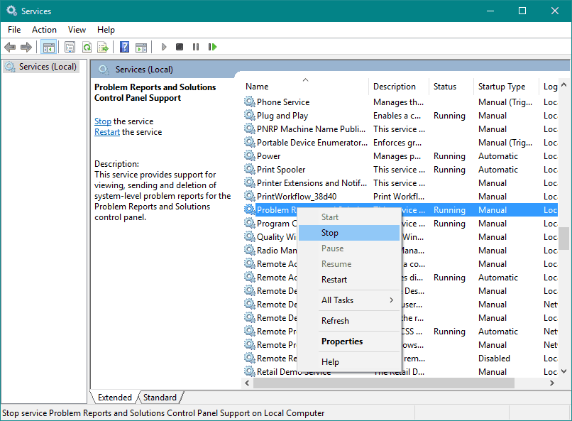 problems reports and solution control panel