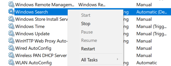 restart windows search