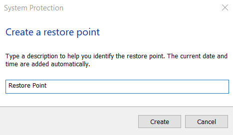 restore point creation