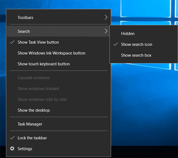 search bar context menu