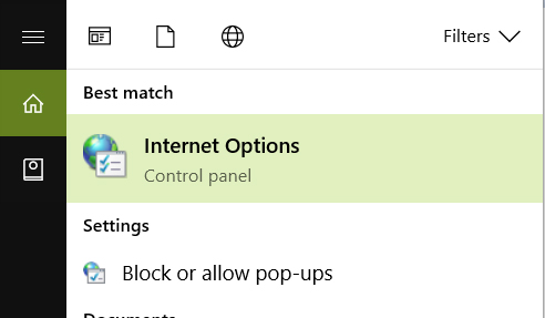 search internet options