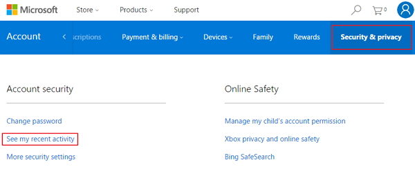 view microsoft account login history on windows 10