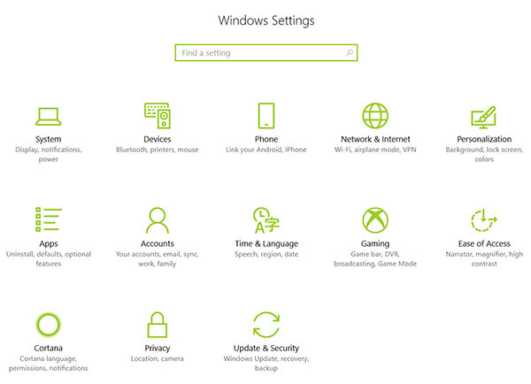 settings panel