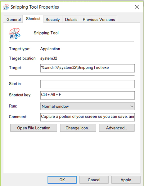 snipping tool shortcut