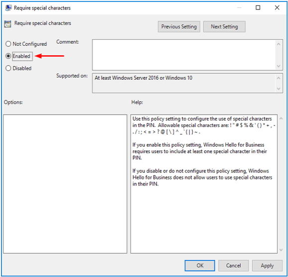 change windows 10 pin complexity group policy