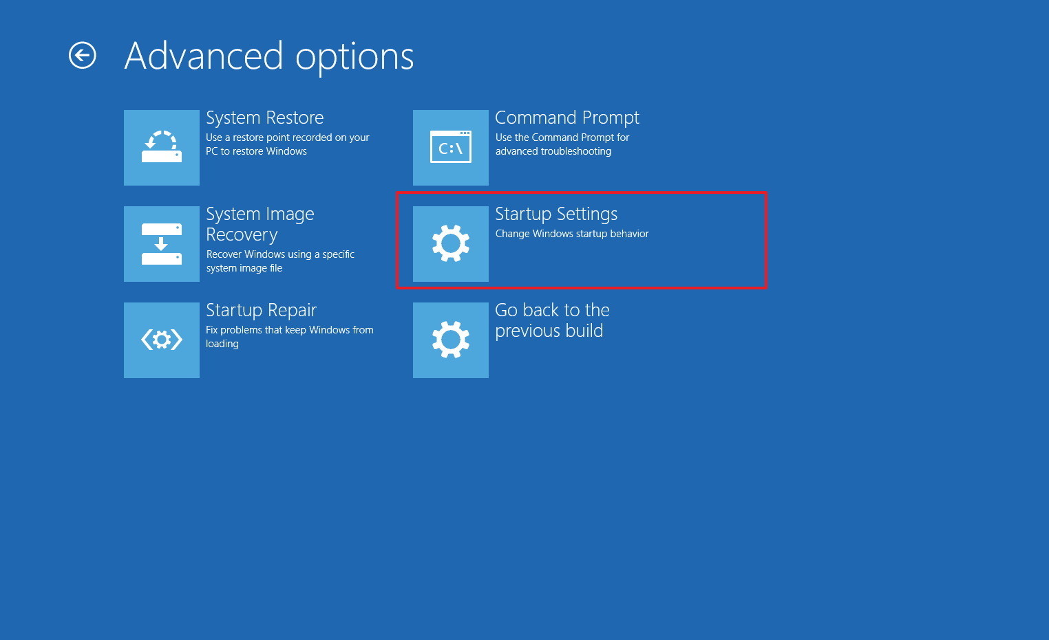 startup settings advanced menu windows10