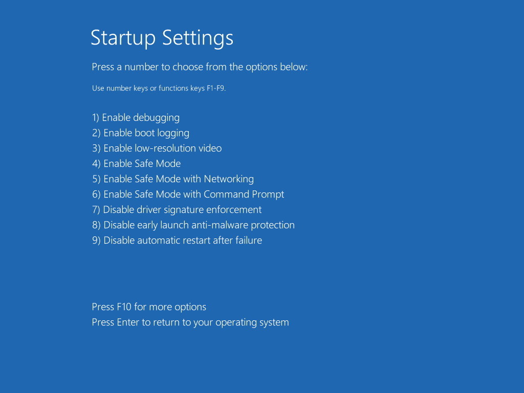 startup settings safemode