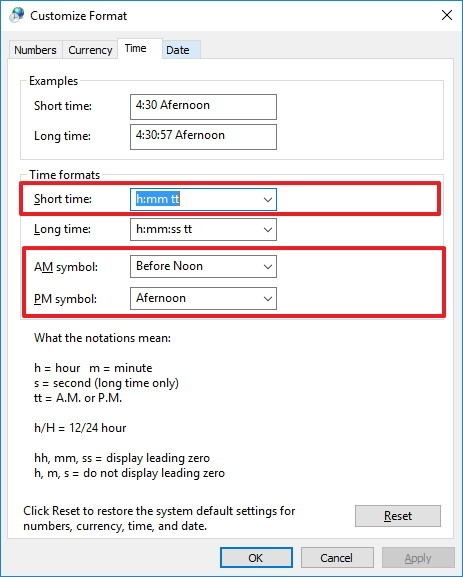 time control panel settings