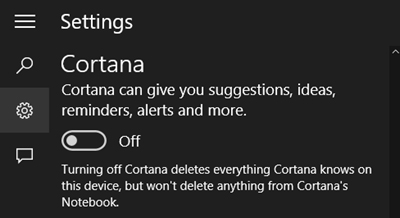 turn off cortana