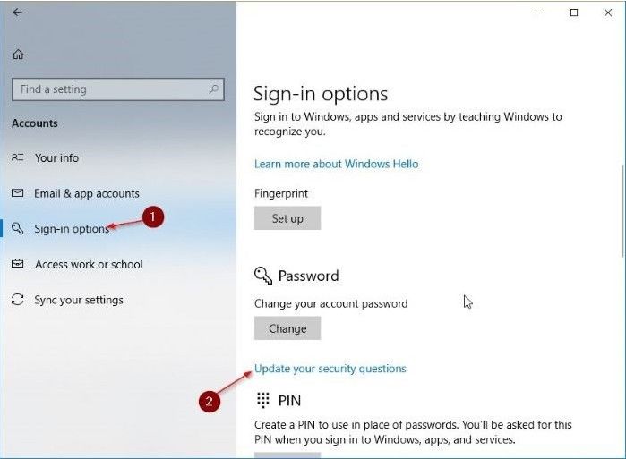 change windows 10 local user password