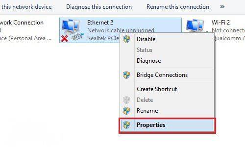 open network connection properties on windows 10