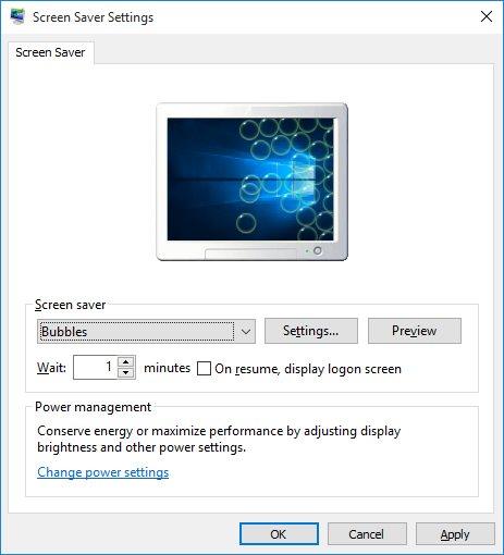 windows 10 screensaver settings