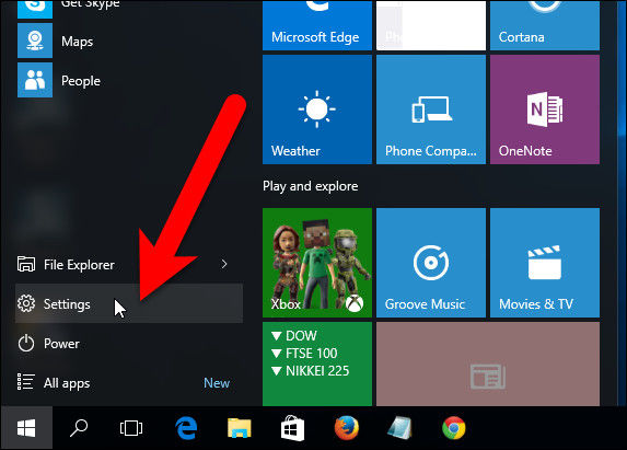 start menu settings