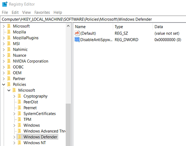 windows defender path