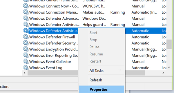 windows defender properties