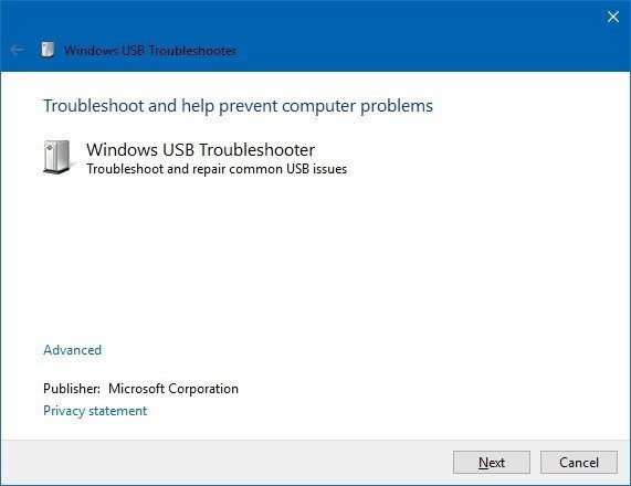 usb device not recognized error