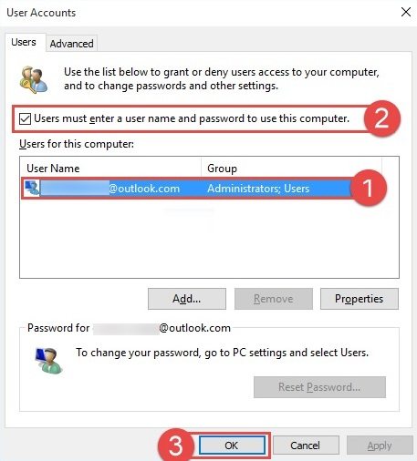 logon windows7 without password