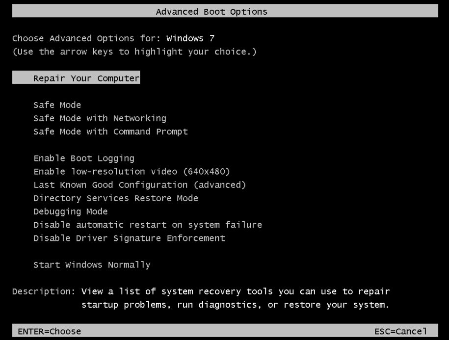 choose safe mode with command prompt