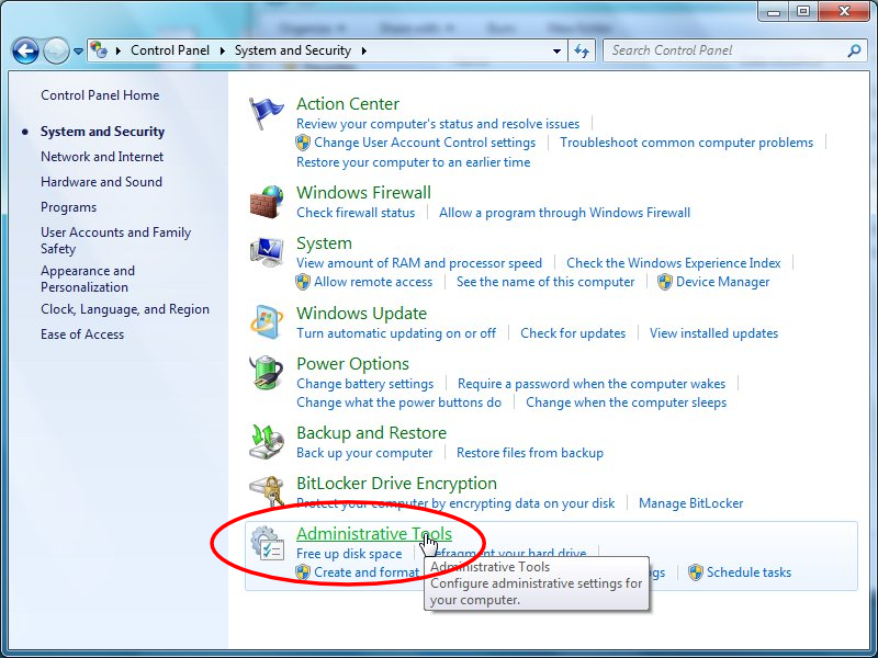 system and security in windows 7