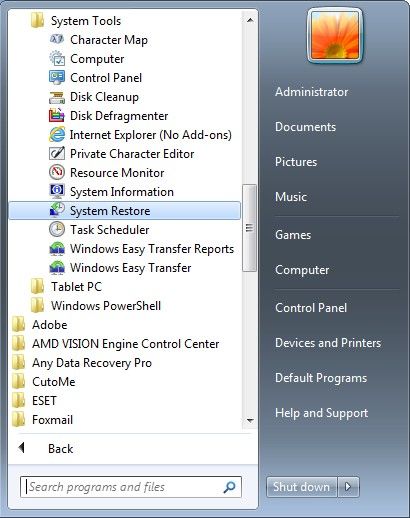 launch system restore utility to fix bits service missing