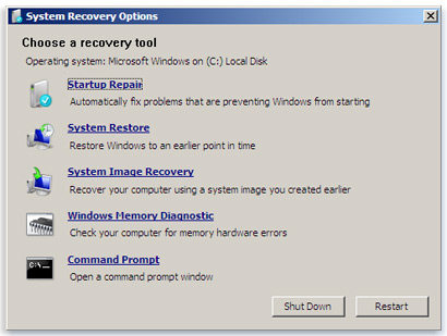 windows 7 system recovery options