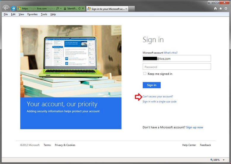 can't access Microsoft account