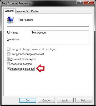 uncheck locked out user account option on windows 8