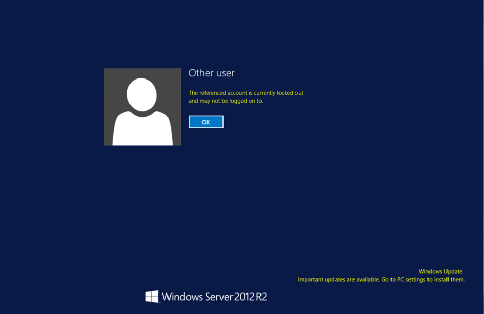 referenced account locked out on Windows Server 2012