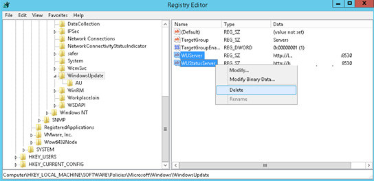 delete wuserver wustatusserver
