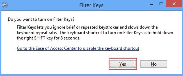  activar las teclas de filtro en Windows 8
