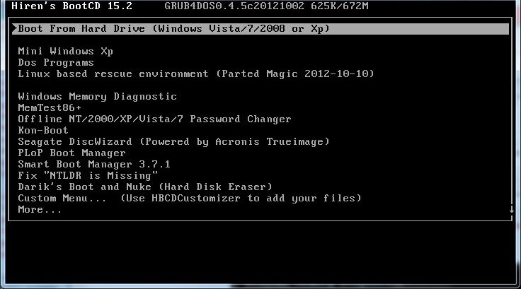 hiren boot screen