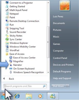 start narrator on windows 7