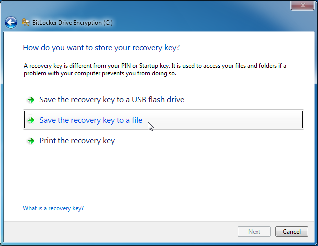 save recovery key for bitlocker
