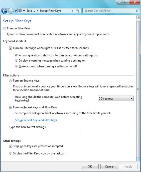  disabilita i tasti filtro in Windows 8