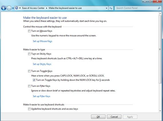  disattiva i tasti filtro in Windows 8