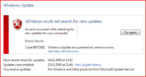 update error 80072ee2