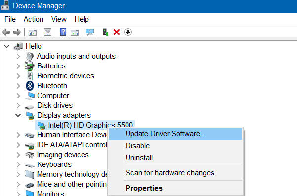 update windows 10 display driver