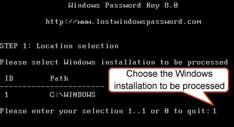 choose the windows installation to be processed